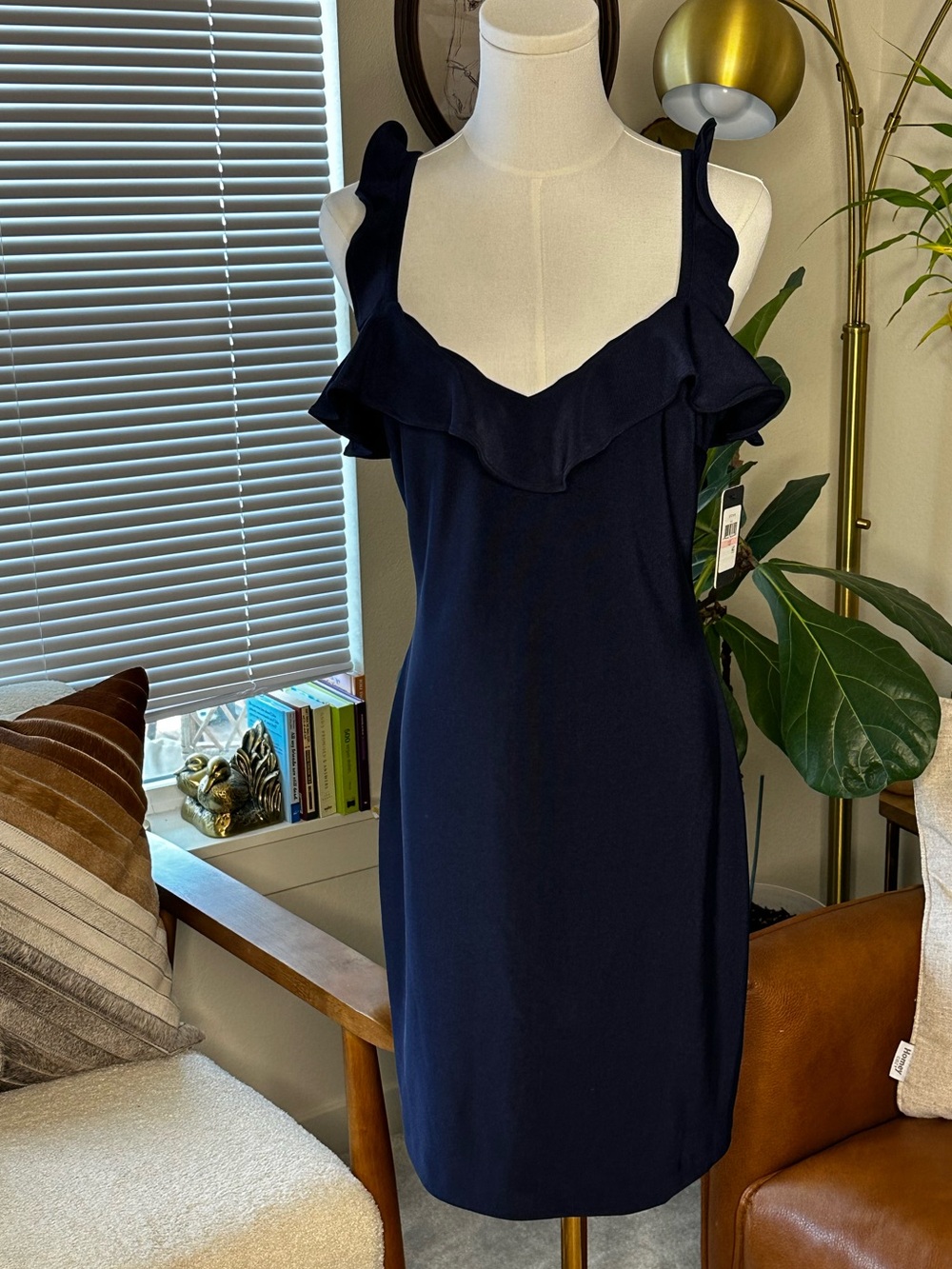 Guess Navy Ruffle V-Neck Mini Dress - Picture 7 of 10